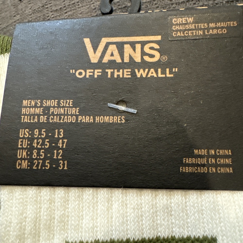 Men's VANS Logo Sport/Skater Surfer Crew Cut Socks Cream Olive Logo New - Picture 2 of 3